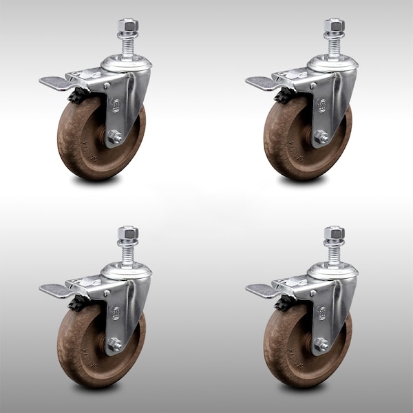 Service Caster 5 Inch SS High Temp Glass Filled Nylon 1/2 Inch Stem Caster Set Total Lock Brake SCC-SSTSTTL20S514-GFNSHT-121315-4 - main